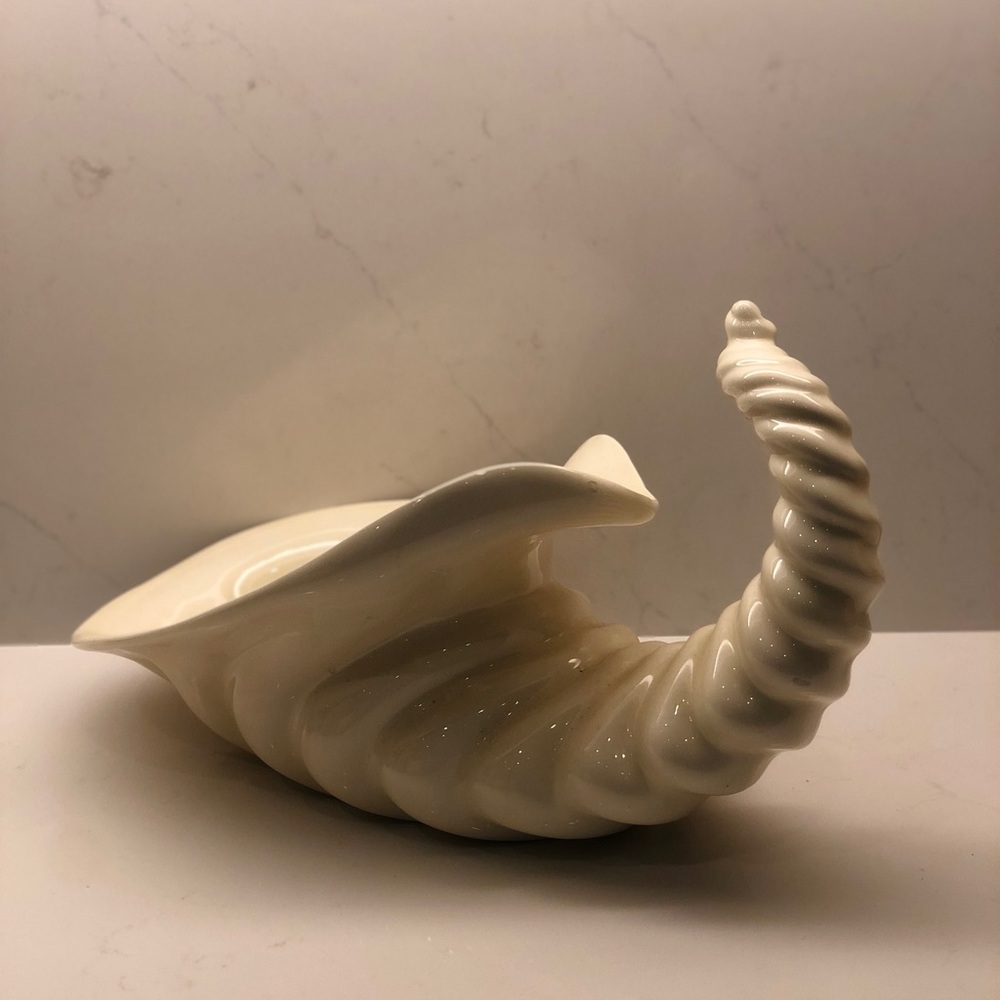 Large 15 Inches  Ceramic Mold Cornucopia Centerpiece Thanksgiving Horn White